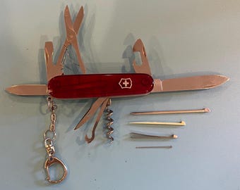 Victorinox Huntsman Plus Knife, Translucent Red Scale, Pen , Messerspezi design, free ship