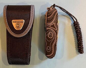 Victorinox Huntsman Swiss Army Knife, Black Topographic Design, with Lanyard & Sheath
