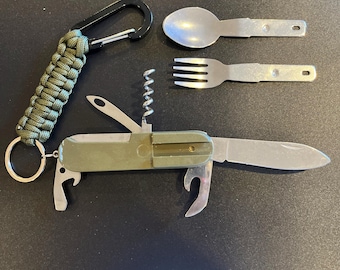 Camping Knife Multitool With Fork & Spoon and Matching Lanyard