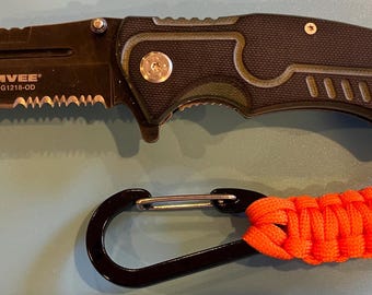 Humvee Pocket Knife, black with orange lanyard
