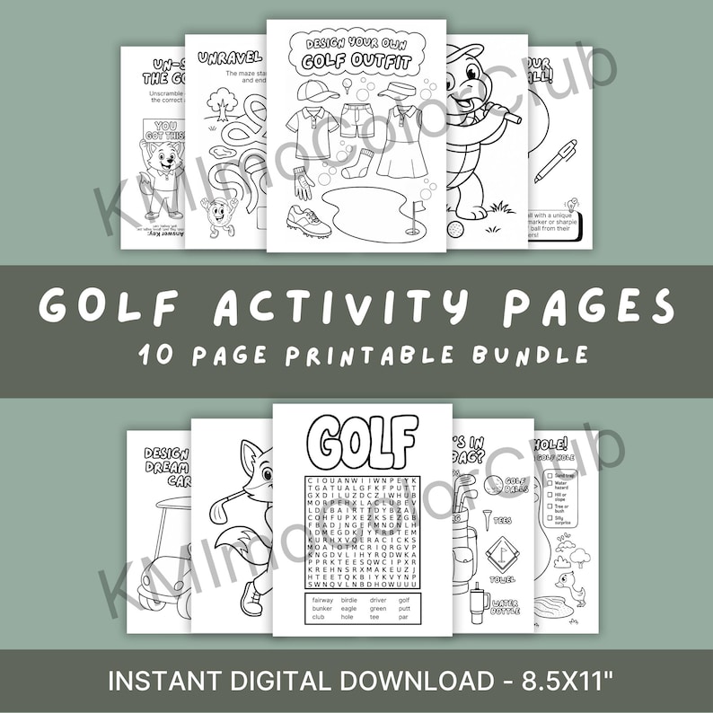 Golf Activity Pages for Kids and Teens – 10 Printable 8.5x11