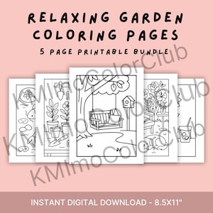 Whimsical Garden Adult Coloring Pages – 5 Printable Nature Designs – Relaxing Outdoor Scenes to Color