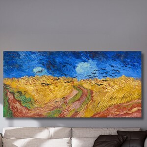 Vincent Van Gogh-champ de blé avec corbeaux (1890) toile d'art mural, décoration intérieure, affiche imprimée paysage, peinture de Van Gogh, vintage, prêt à accrocher 523A