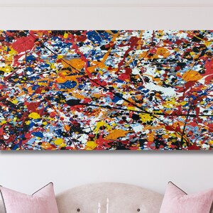 Art mural sur toile Jackson Pollock, très grande toile, abstrait, décoration pour la maison et le salon, convergence Pollock, art moderne, prêt à accrocher, cadeau 5A