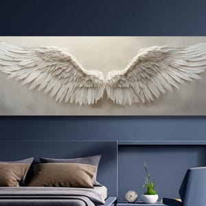 Engelsflügel Ölgemälde auf Leinwand, große abstrakte Federflügel Leinwand Wandkunst, modernes minimalistisches Kunstwerk für Wohnkultur, Mythologie Kunst 958