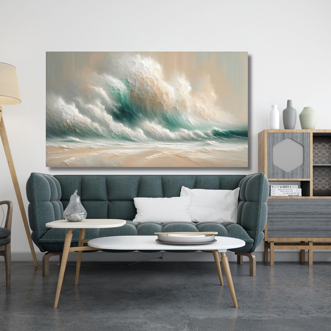 Sage Green Beige Minimalist Beach Canvas,large 3D Textured Wall Art ...