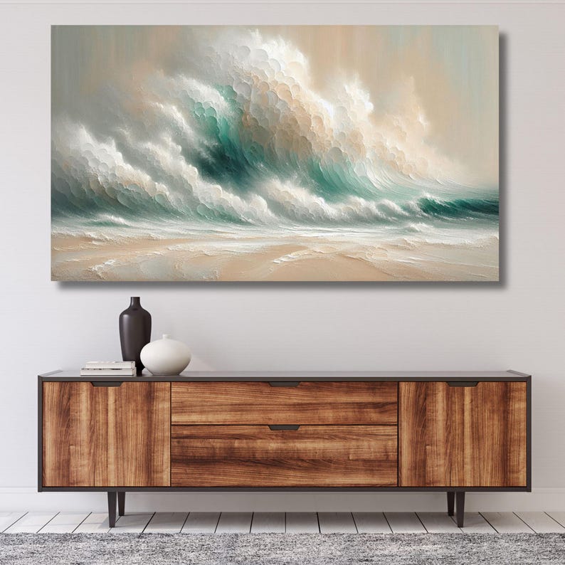 Sage Green Beige Minimalist Beach Canvas,large 3D Textured Wall Art ...