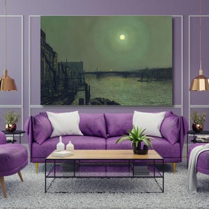 John Atkinson Grimshaw-Southwark Bridge by Moonlight (1882) canvas muurkunst, landschap print poster, vintage, interieur, moderne kunst, cadeau 9