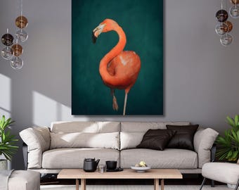 Flamingo canvas wall art,Pink Flamingo Poster,Botanical Print,Pink and Green Wall Art,Maximalist Decor,Home Decor,ready to hang,gift 768A