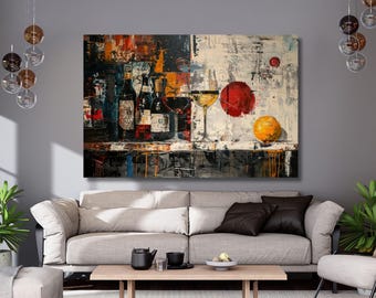 Alcohol Wall Art,Bottles with Alcohol Drinks Canvas,Alcohol Painting,Kitchen Wall Decor,Pub Wall Art,Restaurant Print,Ready to Hang,gift 321