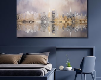 Abstract Cityscape Oil Painting On Canvas,Colorful abstract painting,large painting,Urban City Landscape poster,ready to hang,gift 462A