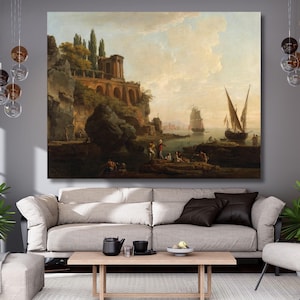 Claude Joseph Vernet-Harbor in italy Canvas wall art,modern art,Canvas print,classic art,vintage,landscape,Ready To Hang,gift for home 8A