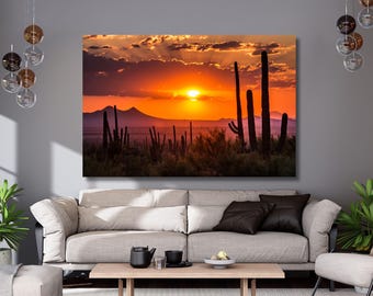 Arizona desert canvas wall art,Arizona sunset Cactus print poster,Cactus poster,Arizona cactus decor,Landscape,Home Decor,ready to hang 715A