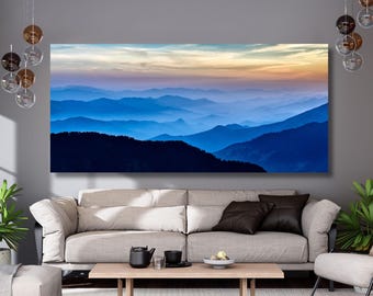 Blue Mountain Canvas Wall Art,Smoky Mountain poster,Wall Decor,Blue Ridge Mountains,canvas Print,Modern Art,landscape,ready to hang,Gift 874