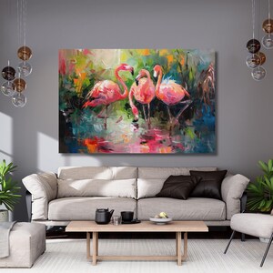 Pink Flamingo Wall Art,Animals Wall Decor,Flamingo Canvas Print,Cute animal poster,living room wall art, Home Decor,Ready to Hang,Gift 408A
