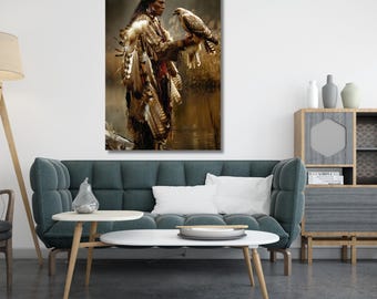 American Indian Man Poster,Ethnic Prints Wall Decor,Native American Canvas Wall Art,Home Decor,Warrior print poster,ready to hang,gift 690A