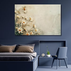 chamomile Oil Painting on canvas,wild flower wall art,daisy on the branch painting,daisy print poster,home decor,ready to hang,gift 327A