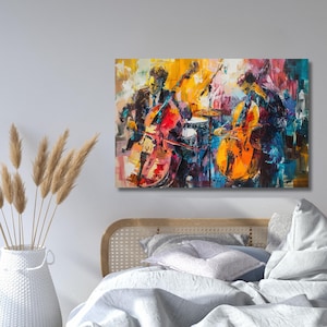 Large Abstract Jazz Band Oil Painting on Canvas Wall Art,Original Jazz Music Art,Orchestra Painting Fashion Decor Living Room Decor 200A