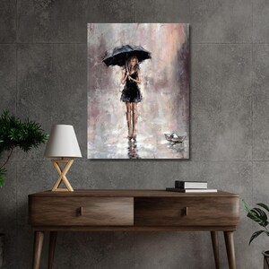 Woman under rain wall hangings,rainy day canvas print Art,Woman poster,Umbrella Girl poster,Modern Wall Decor,Trendy Wall Art Print decor 1A
