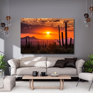 Arizona desert canvas wall art,Arizona sunset Cactus print poster,Cactus poster,Arizona cactus decor,Landscape,Home Decor,ready to hang 715A