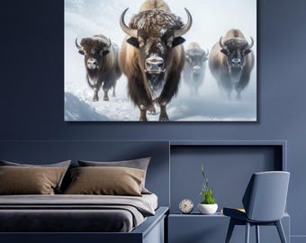 American Buffalo in snow Canvas Art,Bison canvas print wall Art,Buffalo Home and Office Art,Wall Decor,ready to hang,High resolution 389A