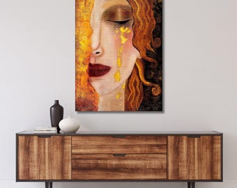 Lágrimas de oro, Gustav Klimt, lienzo de Lágrimas de Freya, Klimt, lienzo moderno, decoración del hogar, póster de niña, listo para colgar, regalo 22
