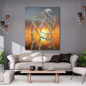 Romantic canvas wall art,lovers canvas print,couple abstract art,romantic couple painting,abstract couple landscape poster,home decor 721A