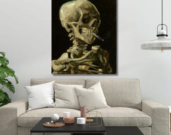 Vincent Van Gogh-Head of a skeleton with a burning cigarette canvas wall art,home decor,Painting,modern wall art,vintage,Ready To Hang 49A