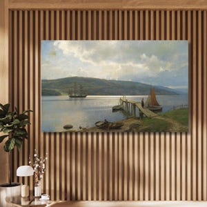 Hans gude-The Jetty At Feste Near Moss (1898) Canvas Wall Art,sea print poster,vintage,landscape,home decor,modern art,Ready To Hang,gift 1A