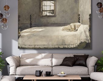 Dog Sleeping on Bed Canvas Painting,canvas wall art,Dog print poster,home decor,classic art,vintage,modern art,Ready To Hang,gift for home 1