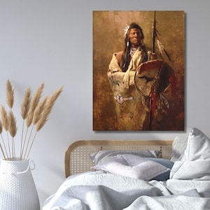 American Indian Man Poster,Ethnic Prints Wall Decor,Native American Canvas Wall Art,Home Decor,Warrior print poster,ready to hang,gift 689A