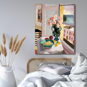 Henri Matisse-Safrano Roses at the Window Canvas Gallery Wrapped or Framed Giclee Wall Art Print,painting,Flower poster,Ready to hang 21A