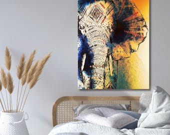 Art mural éléphant, toile tête d'éléphant, art mural animal, poster éléphant, impression sur toile, art mural abstrait, toile immense, décoration murale, décoration d'intérieur 726A