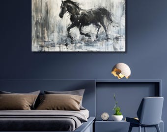 Black horse Canvas wall art,running horses poster,animal print poster,Quality Paint,modern art,home decor,Ready To Hang,gift for home 197A