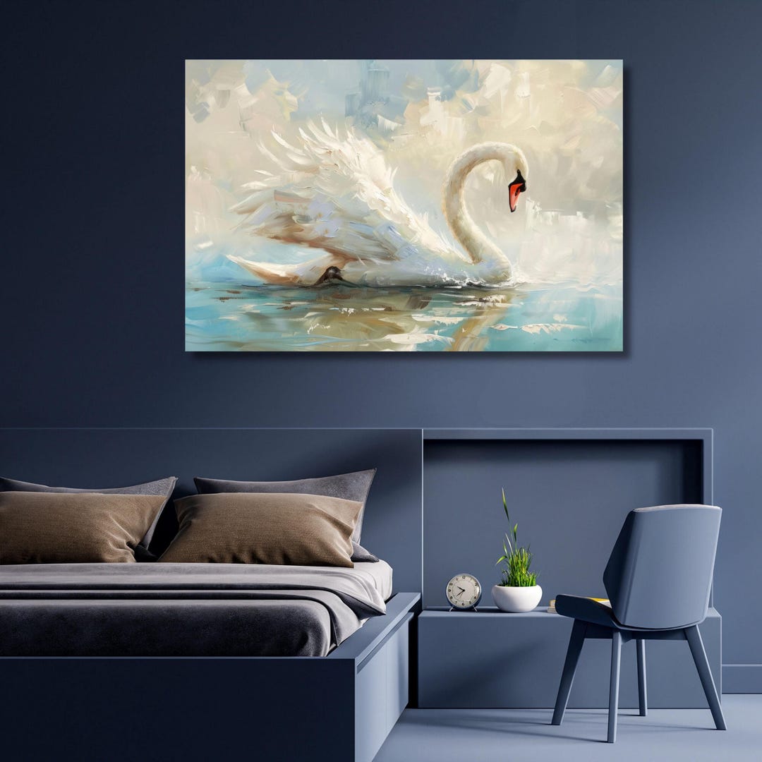 Swan Canvas Wall Art,swan Print Poster,swan Painting,bird Canvas Art ...