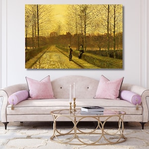 john atkinson grimshaw-in the golden gloaming Canvas Wall Art,landscape,Vintage art,print poster,classic art,home decor,autumn,modern art 8A