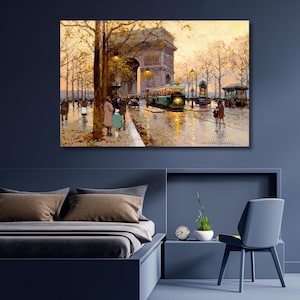 Arc de Triomphe and Friedland Boulevard by Edouard Leon Cortes canvas wall art,Street Poster,home decor,Painting,landscape,modern art 428A