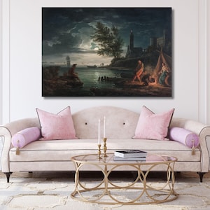 Claude Joseph Vernet-The four times of day-Night Canvas wall art,Canvas print,classic art,vintage,landscape,Ready To Hang,gift for home 6A