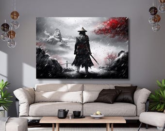 Ninja Warrior Canvas wall art,Ninja Poster,Warrior Mountain Landscape print,home Decor,Office Decor,Japanese art,Ready to hang,gift home 576