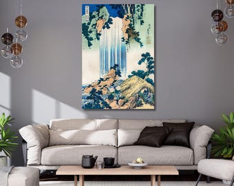 Japońska sztuka ścienna, wodospad Yoro w prowincji Mino autorstwa Katsushiki Hokusai, obraz na płótnie, plakat z wodospadem, dekoracja do domu, gotowy do powieszenia, prezent 309A