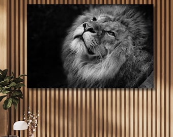 Witte en zwarte leeuw portret canvas, kunst aan de muur leeuw, poster dierenprint, grote muurkunst, abstract canvas, ingelijst canvas, klaar om op te hangen, cadeau 1A