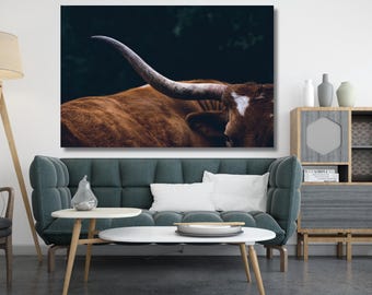 Texas Longhorn Cow Canvas Wall Art,Framed Cow Print Home Decor Wall Art,Farmhouse Decor,Animal Print,Wild West poster,ready to hang,gift 711