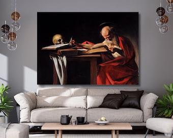 Saint Jerome Writing Canvas Wall Art,Caravaggio print,Saint Jerome canvas,Caravaggio Art,Memento Mori by Caravaggio,Home Decor,Gift 723A