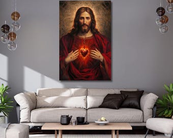 Sacred Heart Of Jesus Canvas Wall Art,Holy Jesus Christ Sacred Heart Religious Print,Jesus Painting,Jesus  Print,Jesus Exhibition Poster 433