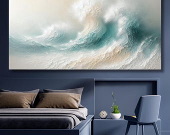 Sage Green Beige Minimalist Beach canvas,Large 3D Textured Wall Art,Ocean Wave Painting on Canvas,Wabi-Sabi Wall Art,Landscape print 799A