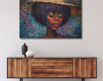 African Woman painting on canvas,Black Woman poster,Black Woman art print,Colorful African Woman wall art,Above Bed Decor,gift for home 348A
