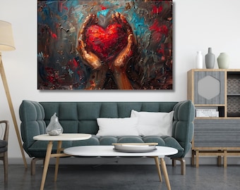 Arte en lienzo de corazón de amor, arte de pared de corazón de acuarela, lienzo de amor colorido, arte de pared de corazón de amor urbano, póster de corazones de amor, regalo de amor para el hogar 343A