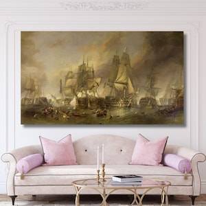 The Battle of Trafalgar Painting by William Clarkson Stanfield Art Reproduction,Canvas Wall Art,ship Poster,home decor,vintage,classic art 1