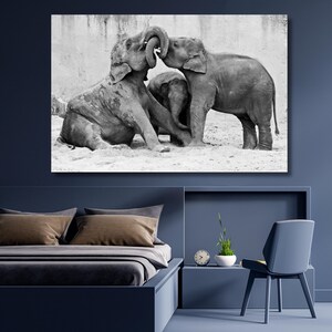 Elephant Canvas Wall Art,Black and White,Elephant print,Elephant Wall Art,animal poster,home decor,modern art,ready to hang,gift home 714A