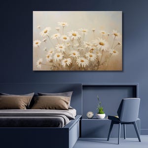 chamomile Oil Painting on canvas,wild flower wall art,daisy on the branch painting,daisy print poster,home decor,ready to hang,gift 328A